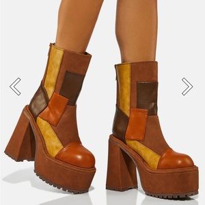 Brand new Dolls Kills patchwork booties with platform